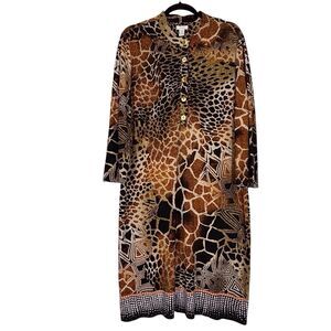 Chicos Popover Shirt Dress Animal Print Size 2 Large Leopard Giraffe Stretchy